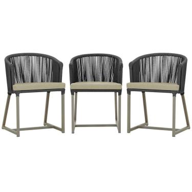 Imagem de 3 Cadeiras De Jantar Noronha Fendi Corda Náutica E7 Trama Preto