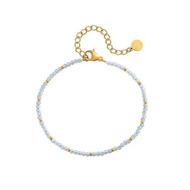 Imagem de See Sea Joias à prova d'água – Pulseira fina de quartzo natural – revestido de PVD em ouro amarelo 18 k em aço inoxidável cirúrgico – Hipoalergênico garantido – À prova de suor/à prova d'água/sem
