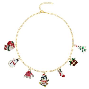 Imagem de ternotito Colar com pingente de Natal e pingente banhado a ouro 14K, Aço inoxidável, Liga metálica.