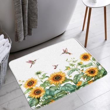 Imagem de STKKST Tapete de banho de girassol beija-flor rústica casa de fazenda flor amarela floral folha verde banheiro banheira tapetes de chão tapete decoração de vaso sanitário, 45,7 x 76,2 cm