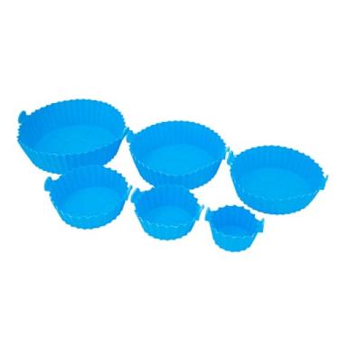 Imagem de Conjunto de 6 Formas de Silicone para Air Fryer, Antiaderente, Reutilizável, Livre de BPA, Resistente a Temperatura -40° a 260°, Diâmetros 5-16cm, Azul