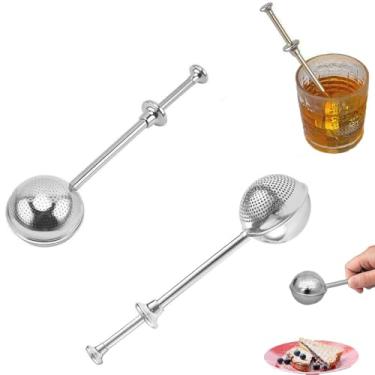 Imagem de Difusor esférico de aço inoxidável de grau alimentício coador de chá portátil - peneira de farinha em pó com alça de mola para assar - espanador de açúcar em pó (orifício pequeno, meio vazamento)