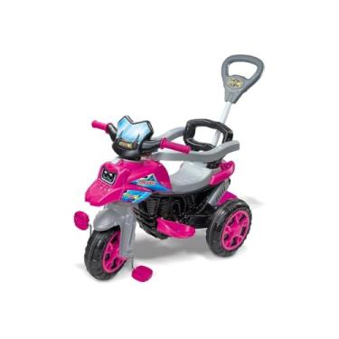 Imagem de Triciclo Infantil com Pedal e Haste, Plástico, Rosa, 94,5 cm Altura, Suporta 30kg, com Buzina e Cinto de Segurança, para Crianças a partir de 12 Meses