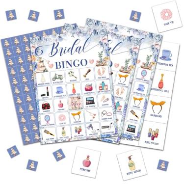 Imagem de Cartas de jogo de bingo nupcial, chá de panela floral azul para adultos, amigos, grupo grande, presentes ideais para festas de casamento, atividades de férias, lembrancinhas de decoração de festa de