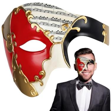 Imagem de Máscara fantasma veneziana leve para festa à fantasia de Halloween, máscara confortável de fantasma da ópera, máscara de baile de máscaras, meia face com fitas