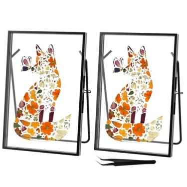 Imagem de 2 porta-retratos duplos flutuantes, dobráveis, 10 x 15 cm, elegantes molduras de metal de latão de vidro real para exibição de parede de mesa, presente de dia de Natal, arte decorativa para casa