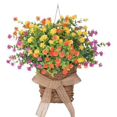 Imagem de Portas florais penduradas para cesta, guirlanda artificial de serapilheira multicolorida, decoração de parede para porta da frente, flores falsas para todas as estações, design de longa duração fácil