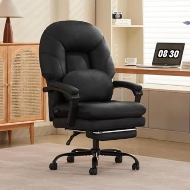 Imagem de Cadeira de escritório ergonômica para grandes e altos com suporte lombar, cadeira executiva de couro PU preto com encosto alto e lembrete de vibração sedentária, descanso para os pés, função