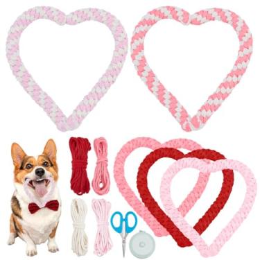 Imagem de FREEBLOSS 5 conjuntos de brinquedos para mastigar cães Dia dos Namorados, kit de macramê de corda de cachorro em forma de coração, brinquedo de arremesso de cachorrinho de Dia dos Namorados para