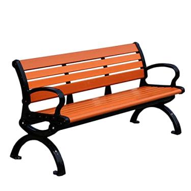 Imagem de TRGCJGH Banco de pátio ao ar livre, sofá de metal com moldura de alumínio fundido, móveis de exterior para varanda ao ar livre, gramado, varanda, quintal (120 cm/47,2 pol, B)