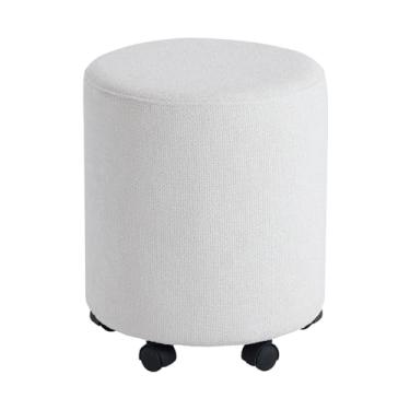 Imagem de Get Set Style Otomano redondo moderno com quatro rodas, banquinho para maquiagem, banco estofado para pés otomano para sala de estar, quarto