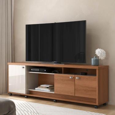 Imagem de Rack Para Tv Até 75 Polegadas Dallas Com 3 Portas E Rodízios Jequitibá/off White - Lukaliam