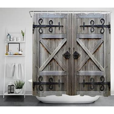 Imagem de MEUNEAR Cortina de chuveiro rústica cinza ou cinza para porta de celeiro com 12 ganchos, 182 x 182 cm