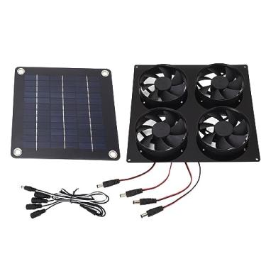 Imagem de Kit de ventilador de resfriamento de painel solar, 4 portas, refrigerador de ventilação solar de alta eficiência com IPX7 à prova d'água para galpão de animais de estimação ao ar