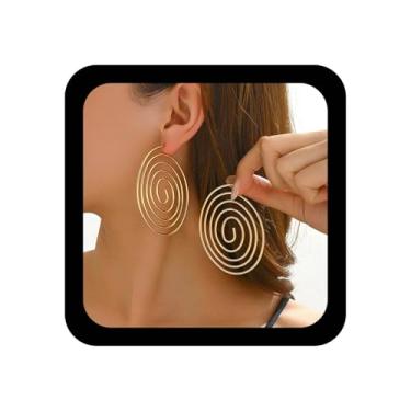Imagem de Xduargs Brincos de argola Boho Swirl de metal, espiral exagerada, brinco geométrico, espiral, brincos femininos