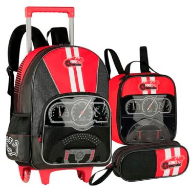 Imagem de Kit Mochila Infantil Escolar Carrinho Menino Fast Machine