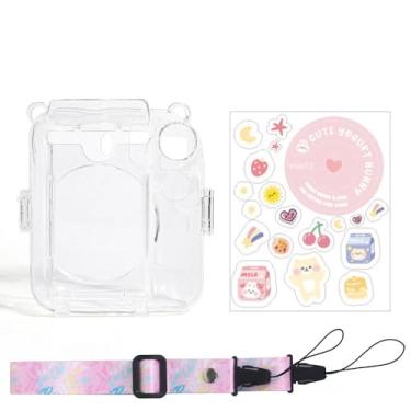 Imagem de Capa transparente compatível com Fuji Instax Mini 12, bolsa de transporte rígida para câmera instantânea Fujifilm Instax Mini 12, capa de PC com bolso para armazenamento de fotos e alça de ombro