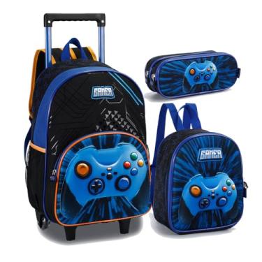 Imagem de Kit Mochila Infantil Menino Gamer Lancheira Estojo Garrafinha (Azul)