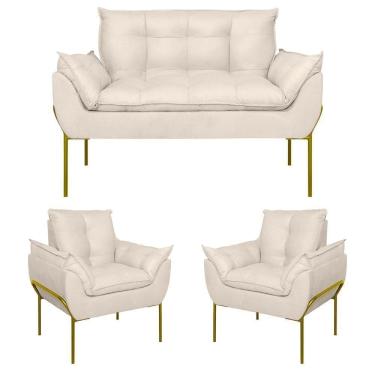 Imagem de Kit 02 Poltronas + Namoradeira Reforçada Opala Metal Dourado Bege