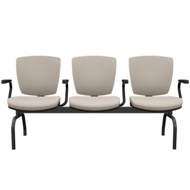 Imagem de Cadeira Longarina 3 Lugares Aeroporto Recepção Preto Baixa Flexi P03 Vinil Bege - Lyam