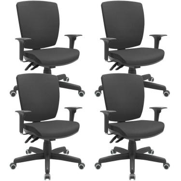 Imagem de Kit 04 Cadeiras De Escritório Diretor Office Base Giratória Preto Alta Flexi P03 Vinil Preto - Lyam