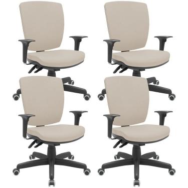 Imagem de Kit 04 Cadeiras De Escritório Diretor Office Base Giratória Preto Alta Flexi P03 Vinil Bege - Lyam