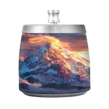 Imagem de SEHANY Cinzeiro Majestic Mountain Peak com tampa para cigarros, à prova de vento, sem fumaça, aço inoxidável, cinzeiros para uso interno e externo, grande, inodoro, para fumantes, decoração de