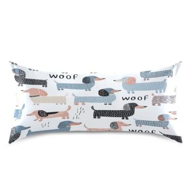 Imagem de Blueangle Linda fronha de cetim azul marinho Dachshund para cabelo e pele, fronha de seda, tamanho king (50,8 x 101,6 cm) - Capas de almofada de cetim refrescantes com fecho de envelope (529)