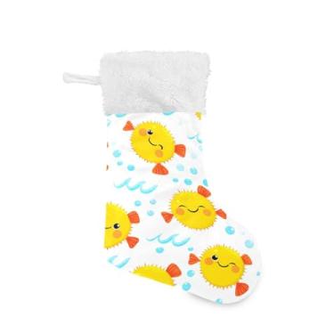 Imagem de GakkiGii Linda meia de Natal grande de baiacu, decoração de Natal para pendurar na parede da árvore da lareira, 45 x 31 cm