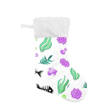 Imagem de GakkiGii Pacote com 2 meias de Natal com ossos de peixe, decoração grande para pendurar na parede da árvore da lareira, 45 x 31 cm