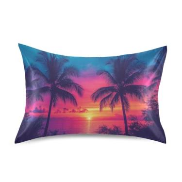 Imagem de Blueangle Linda fronha de cetim pôr do sol para cabelo e pele, fronha de seda, tamanho Queen (50,8 x 76,2 cm) - Capas de almofada de cetim refrescantes com fecho de envelope (275)
