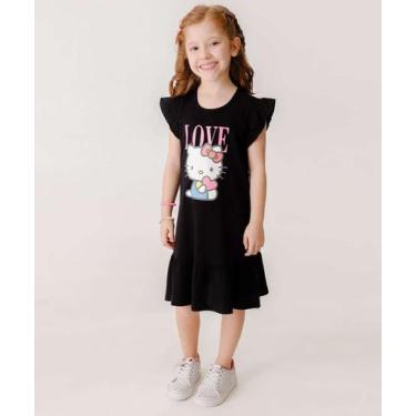 Imagem de Vestido Infantil Babado Hello Kitty Sanrio Tam 4 a 10-23023, 8, Preto