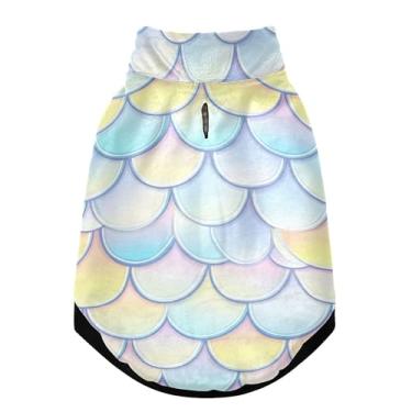 Imagem de SEHANY Casaco de cachorro com escama de peixe arco-íris para cães pequenos, superquente à prova de vento, jaqueta de inverno macia e aconchegante para clima de neve fria com coleira para animais de