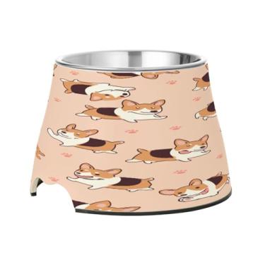 Imagem de Blueangle Tigelas elevadas para cães com aço inoxidável – Prato antiderrapante de 2,3 xícaras para animais de estimação de alta capacidade para saúde da coluna e design fofo de cachorro Corgi (199)