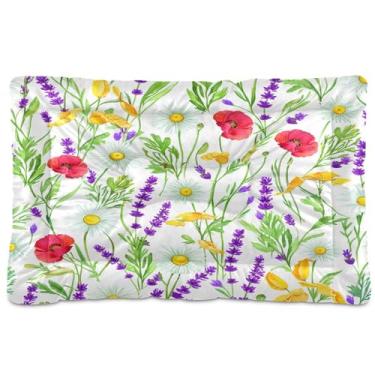 Imagem de SEHANY Cama de flores coloridas para cães e gatos com fundo antiderrapante, cama de canil, colchão macio para animais de estimação, lavável para cães pequenos, médios e grandes, gatos, 91 x 61 cm