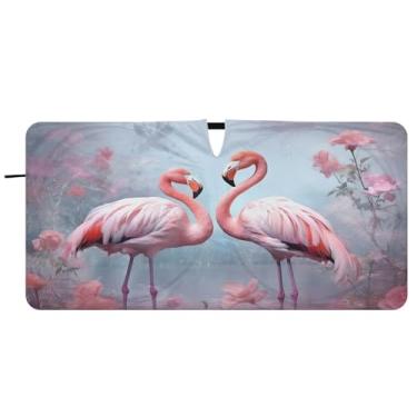 Imagem de Blueangle Para-brisa flamingos rosa para-sol - 149.9 cm x 76.2 cm dobrável carro janela frontal blocos para-sol raios UV viseira de sol (230)