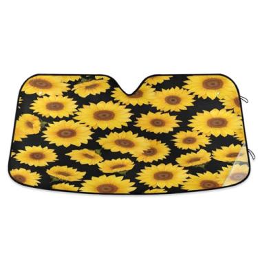 Imagem de ATTX Para-brisa de carro padrão girassol 134.6 cm x 59.7 cm escudo solar universal com proteção UV, persiana de janela frontal automática dobrável para caminhões Sedans SUVs #258
