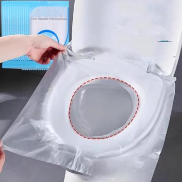 Imagem de 20 peças de plástico descartável tapete de cobertura de assento de vaso sanitário portátil viagem acampamento impermeável almofadas de papel higiênico ferramentas de banheiro