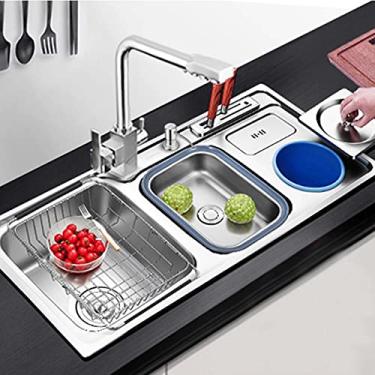 Imagem de HGTRH Lava-louça INOX com escorredor, lava-louças de cozinha aço inoxidável lavatório sobre bancada cozinha lava-louças embaladas cozinha ralo e conjunto de drenagem sobre bancada, baixo balcão ou