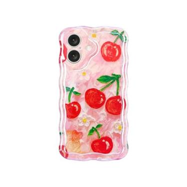 Imagem de Capa para iPhone 16e, linda flor de verão, cerejeira, capa de telefone, kawaii, à prova de choque, bordas elevadas, ondulado, feixe de laser, brilhante, estética retrô, frutas, mulheres, meninas (17,5