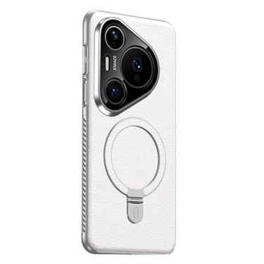 Imagem de HAOMRIYL Capa de dissipação de calor para Huawei Pura 80 Ultra/80 Pro/80, suporte de anel magnético, capa de couro, proteção total para lente fina, proteção contra impressões digitais, branca, 80