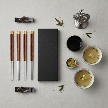 Imagem de Hashis de Aço Inoxidável 304 com Cabo de Madeira Dourada