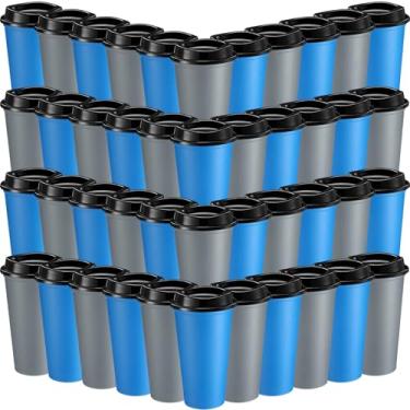 Imagem de Honeydak Pacote com 45 xícaras de café reutilizáveis de 473 ml com tampas, garrafa de água, café gelado, caneca de viagem, reutilizável, portátil, copos de chá de plástico a granel para bebidas