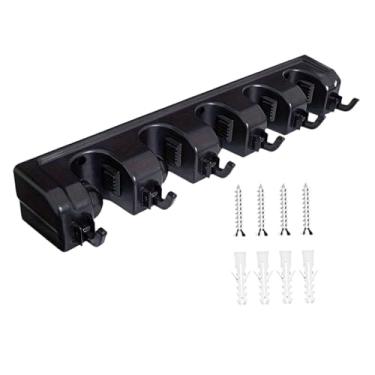 Imagem de KiBcsLic Suporte para vassoura e esfregão, organizador de ferramentas de jardim, suporte de parede prático para vassoura, ideal para garagem, armário e, Preto