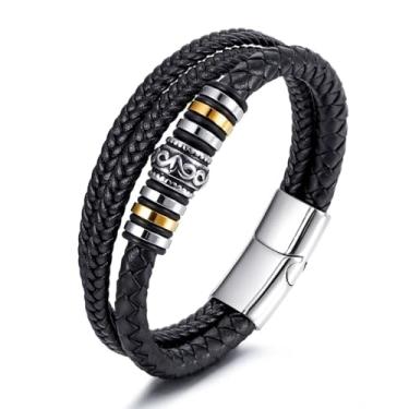 Imagem de Udolfly Pulseiras masculinas de couro trançado, pulseira cruzada multicamadas com fecho e pulseira, joia masculina, 7.5 Inches, Sem Pedra Preciosa