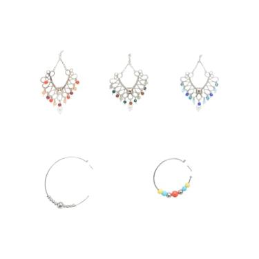 Imagem de Brinco Pingente e Argolas Kit 5 Pares Níquel Variados