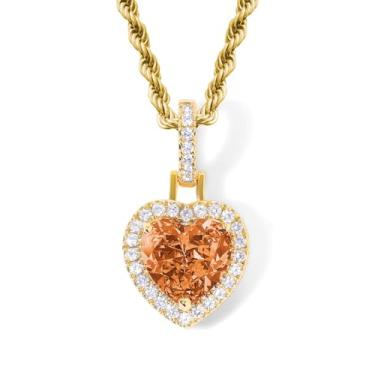 Imagem de Lulu Mel Colar com pingente de coração de diamante de amor de zircônia cúbica para mulheres e homens, pingente de pedra do mês de nascimento colorido gelado, presente de dia dos namorados, dia das