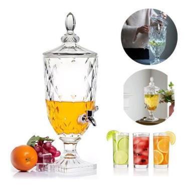 Imagem de Suqueira Diamante Suco Dispenser Jarra De Vidro Com Tampa Torneirinha 