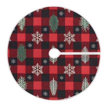 Imagem de Wassud Saia para árvore de Natal, floco de neve, xadrez, decoração de árvore de Natal, enfeites de Natal, tapete de árvore grande para decoração de festa de ano novo, 122 cm