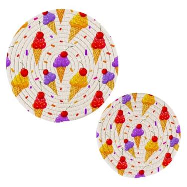 Imagem de Wassud Trivet de sorvete com cerejas para pratos quentes suportes de panela redondos de algodão almofadas quentes elegantes porta-copos decoração de cozinha e acessórios 2 peças